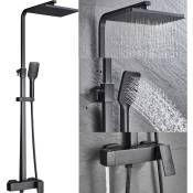 Ensemble de mitigeur de douche de salle de bain, colonne de douche avec douche à main et douche à effet pluie réglable, noir