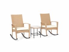 Ensemble meuble de jardin en rotin , fauteuils à bascule avec table basse, exterieur, beige - mondeer