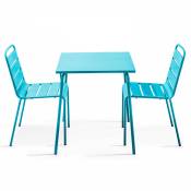 Ensemble table de jardin carrée et 2 chaises acier bleu - Palavas - Bleu