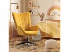 Fauteuil scandinave chaise pivotant pour salon chambre avec un revêtement en tissu des accoudoirs rembourés, jaune