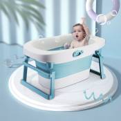 Hofuton Baignoire Pliable pour Bébé 0-10 ans avec Bouchon de Vidange Bleu