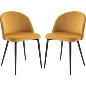 Homcom - Chaises de visiteur design scandinave - lot de 2 chaises - pieds effilés métal noir - assise dossier ergonomique velours moutarde - Moutarde