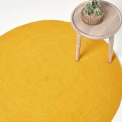 Homescapes - Tapis rond tissé à plat en coton Jaune Moutarde, 150 cm - Jaune Moutarde