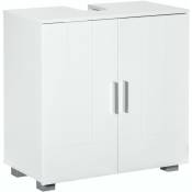 Kleankin - Meuble vasque - meuble sous-vasque - 2 portes rainurées, 2 étagères - poignées alliage aluminium - dim. 60L x 30l x 60H cm - mdf blanc