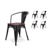 Kosmi - Lot de 4 chaises en métal Noir et Bois foncé