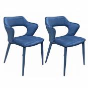 Lot 2 chaises en velours bleu avec accoudoirs et pieds velours - SWEET