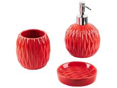 Lot de 3 accessoires de salle de bains en céramique rouge