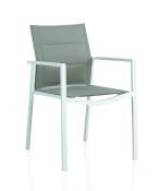 Lot de 4 fauteuils en aluminium blanc et assise couleur taupe