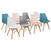 Lot de 8 chaises scandinaves sara mix color pastel rose x2, blanc x2, gris clair x2, bleu x2 - Multicolore