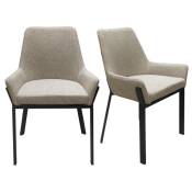 Meubletmoi - Lot 2 chaises tissu chiné capitonné taupe pieds métal noir - ceramik