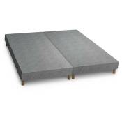 Mobilier Deco - spring - Sommier tapissier 180x200 tissu gris piètement en bois (2x 90x200cm) - Gris