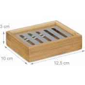 Porte-savon bambou rectangle avec grille en inox support