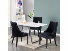 Table à manger effet marbre + 4 chaises en velours noir - style design & contemporain - table extensible 140-180cm