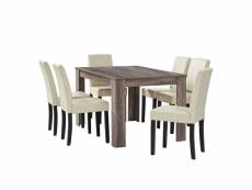 Table à manger en chêne ancien avec 6 chaises crème cuir-synthétique rembourré 140x90 cm helloshop26 03_0004071