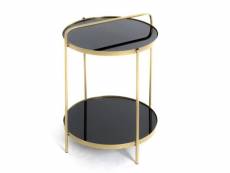 Table d'appoint en métal coloris or et verre trempé noir - diamètre 38 x hauteur 51 cm