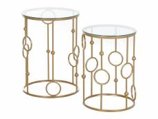 Tables gigognes lot de 2 tables basses rondes design style art déco ø 41 et ø 36 cm métal doré verre trempé 5 mm