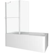 Aurlane - pare baignoire avec volet pivotant 130x105cm profile aluminium laque blanc et verre transparent