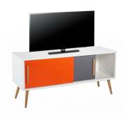 Beaux Meubles Pas Chers - Meuble tv 50 Pouces Blanc Portes Coulissantes Orange et Gris 120 cm - Blanc