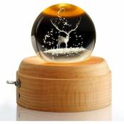 Boîte à musique rotative en bois, boule de cristal