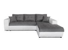 Canapé d'angle droit convertible bi-matière blanc/gris