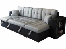 Canapé d'angle panoramique convertible "adèle luxe" - 6 places - gris/noir