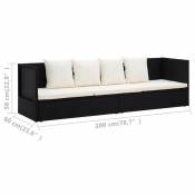 Canapé de jardin avec coussin et oreillers - Noir - 200 x 60 x 58 cm