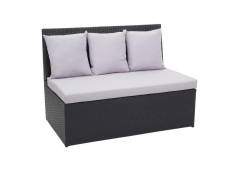 Canapé en polyrotin, 2 places hwc-g16, banc, fauteuil, gastronomie, 120 cm ~ noir, coussin gris clair