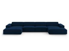 Canapé panoramique 6 places en tissu velours bleu roi