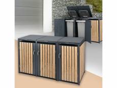 Coffre à poubelles pour 3 tonnes 240l 200x80x116,3 cm anthracite/imitation bois en acier ml-design 490009150