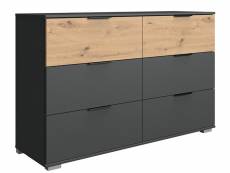 Commode / meuble de rangement coloris graphite/imitation chêne artisan - longueur 130 x hauteur 90 x profondeur 41 cm