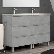 Cosyneo - Meuble de salle de bain 140cm double vasque - 6 tiroirs - sans miroir - ciment (gris) - palma - Ciment (gris)