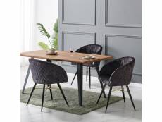 Eva - ensemble table à manger 4 à 6 personnes décor chêne + 4 chaises en velours noires - style scandinave