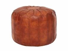 Finebuy pouf en cuir véritable marron 52 x 40 x 52 cm pouf salon | tabouret pouf design oriental | tabouret rembourré orient repose-jambes canapé