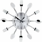 Fortuneville - Horloge murale de cuisine diy, vaisselle en acier inoxydable Silent Clock couteau et fourchette cuillère horloge murale décoration de