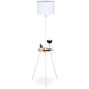 Lampe droite avec table, HlP 158x52x52 cm E27, design scandinave en bois et métal, avec trepied, blanche. - Relaxdays