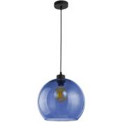 Licht-erlebnisse - Lampe suspendue Verre Abat-jour sphérique ø 30 cm Bleu E27 Lampe à suspendre Cuisine - Noir, Bleu marine