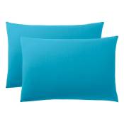 Lot de 2 taies d'oreiller 50 x 70 cm / 100% coton 57 fils/cm² - Turquoise - Turquoise