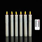Lot de 6 bougies sans flamme vacillantes de 17,5 cm (blanches) avec télécommande, bougie de fenêtre led à piles, minuterie, bougies sans flamme en
