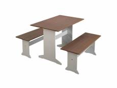 Lucain - ensemble table repas + 2 bancs bois massif