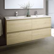 Meuble de salle de bain 120cm double vasque - 4 tiroirs - sans miroir - bambou (chêne clair) - BALEA - Bambou (chêne clair)