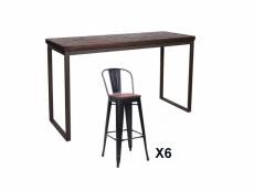Nevada - table et chaises hautes en bois massif foncé et acier gris l 180