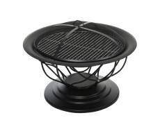 Outsunny brasero boule de feu cheminée foyer extérieur ø 75 x 55h cm grille à charbon + cuisson couvercle tisonnier métal noir