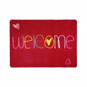 Paillasson Welcome - Rouge - 40 x 60 cm - Antidérapant - Lavable - pour extérieur et intérieur - Absorbant - pour entrée