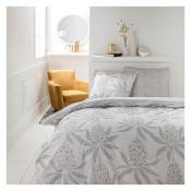 Parure de lit 2 personnes imprimé floral en Coton Blanc 240x260 cm
