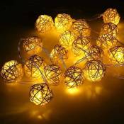 Rattan Ball Led String Lights, 20 Led Ball Lights Decorative 5cm Diameter Rattan Lights - Crea