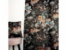 Rideau tamisant 135 x 280 cm à oeillets jacquard editeur motif floral oiseau satiné noir