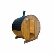 Sauna extérieur Harvia type tonneau avec poêle à bois 220 cm (l) x 220 cm (diamètre)