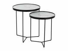 Set de 2 tables gigognes rondes mdf/fer noir/blanc