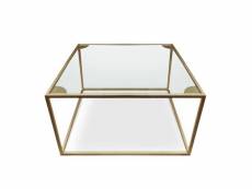 Table basse carrée rivel métal or et verre transparent