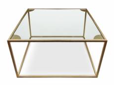 Table basse carrée verre transparent et pieds métal doré raveln 66 cm